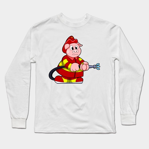 Pig as Firefighter with Fire extinguisher Long Sleeve T-Shirt by Markus Schnabel